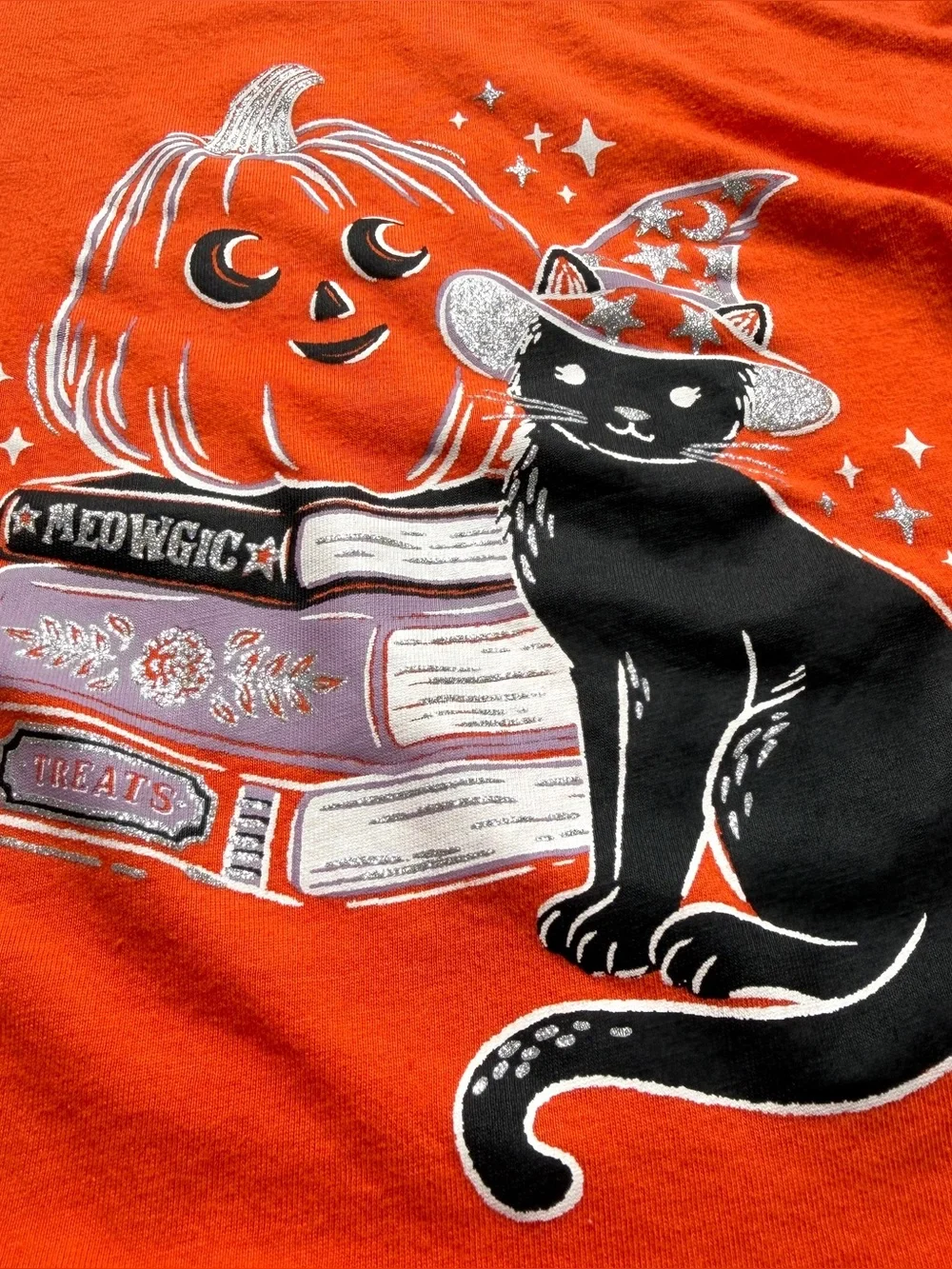 24M🎃 Carter’s Halloween Black Cat in Hat w/ Pumpkin Orange Flutter Long Sleeve T
